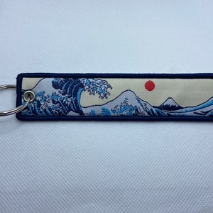 Japanese Style Wave Double-sided Embroidered Jet Tag Keychain