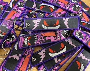 Kawaii Purple Ghost Monster Double-sided Embroidered Jet Tag Keychain