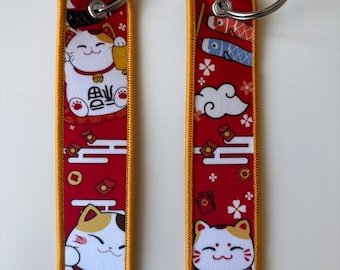 Lucky Cat Double Sided Jet Tag Keychain