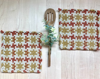 Handmade Woven Potholder- Set of 2 XL Large Hot Pad 8" x 8" Pro Size Woven