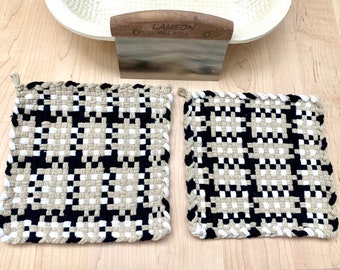 Handmade Woven Potholder- Set of 2 Large Hot Pad 8" x 8" Pro Size Woven