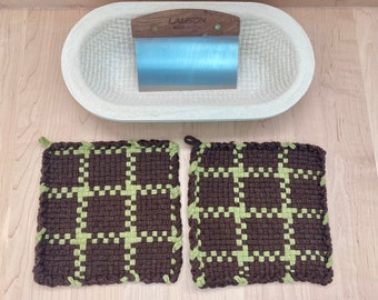 Handmade Woven Potholder- Set of 2 XL Large Hot Pad 8" x 8" Pro Size Woven