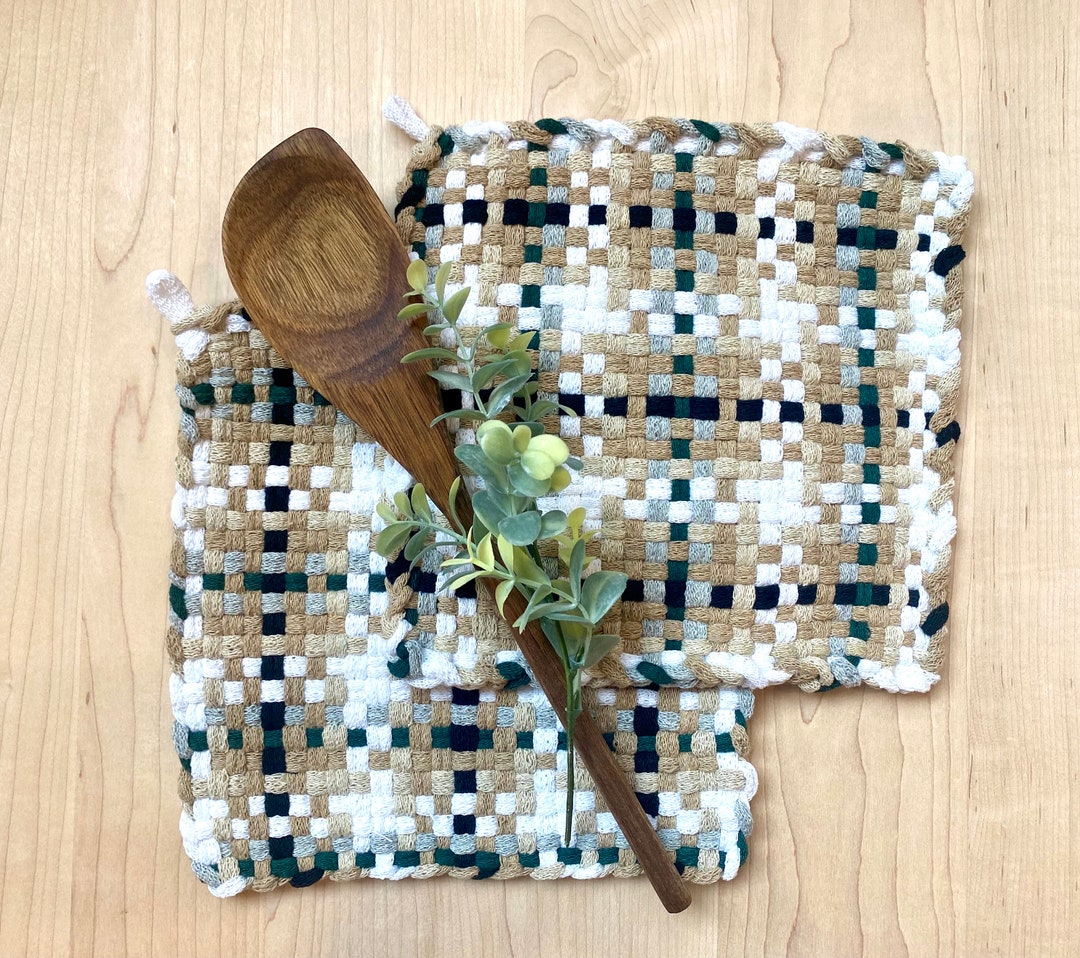 Handmade Woven Potholder- Set of 2 Large Hot Pads Trivet 8" x 8" Pro Size Loom