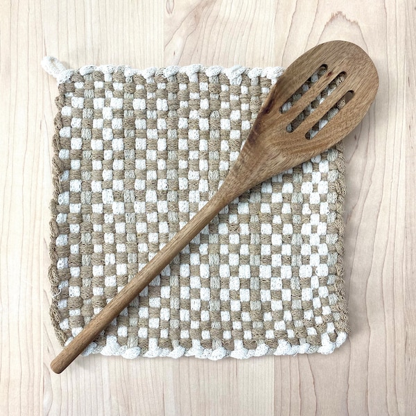 Handmade Woven Potholder- Large Hot Pad Trivet 8" x 8" Pro Size Loom