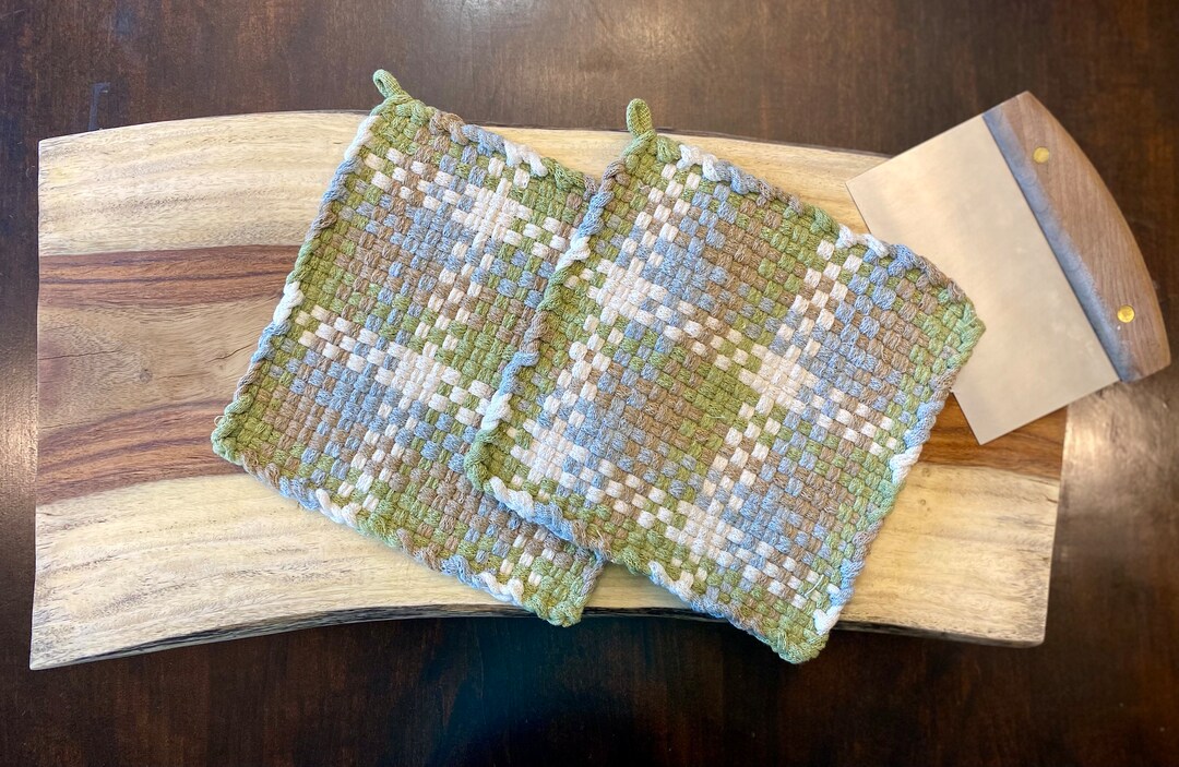 Handmade Woven Potholder- Set of 2 XL Large Hot Pads Trivet 8" x 8" Pro Size Loom