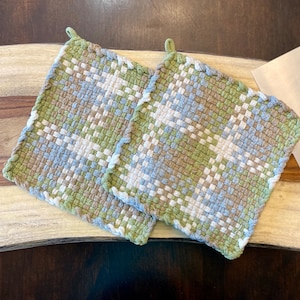 Handmade Woven Potholder- Set of 2 XL Large Hot Pads Trivet 8&quot; x 8&quot; Pro Size Loom