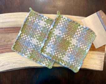 Handmade Woven Potholder- Set of 2 Large Hot Pads Trivet 8" x 8" Pro Size Loom