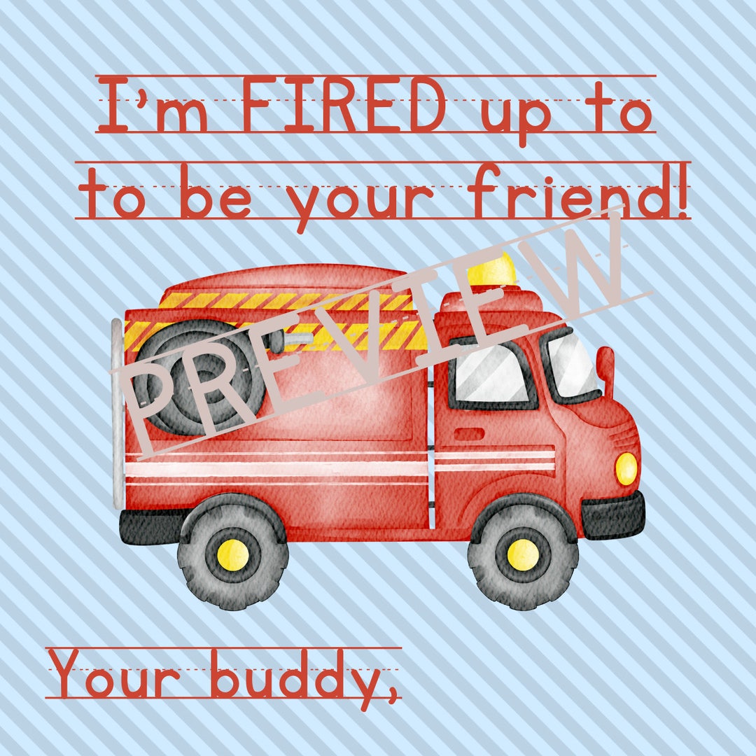 Firetruck Valentine Printable Etsy
