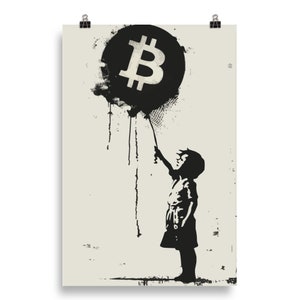 Pôster inspirado em Bitcoin Banksy nº 3, arte para casa com criptomoeda, arte com criptomoeda, pôster de retrato de alta qualidade, arte digital.