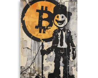 Bitcoin Street Art Poster, Cryptocurrency Wall Art, Digital Revolution Portrait