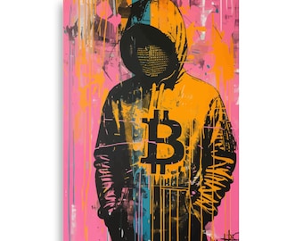 Bitcoin Revolution Poster, Street Art Crypto Artwork, Decentralized Currency Home Decor