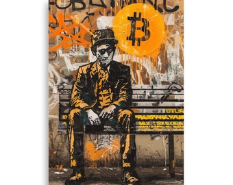 Bitcoin Banksy Inspired Poster #11, Cryptocurrency Home Art, Crypto Artwork, High Quality Portrait Poster, Digital Artwork.