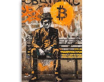 ビットコイン ストリートアート ポスター、暗号通貨グラフィティ ホームデコレーション、デジタルアートワークプリント