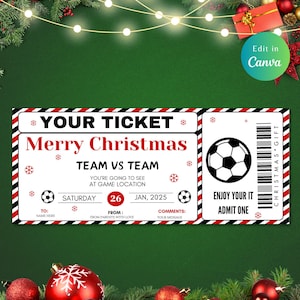 Billet de match de football modifiable CADEAU DE NOL, certificat du père Noël, bon père Noël, billet de Noël, billet de match de football, billet de match de football