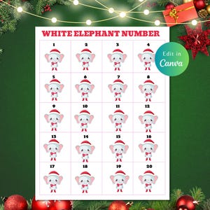 Intercambio de regalos de elefante blanco editable, intercambio navideño, juego de elefante blanco, intercambio de regalos navideños, descarga instantánea, elefante blanco