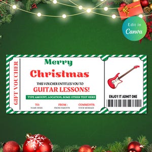Sjabloon bewerkbare cadeaubon voor gitaarlessen, gitaarlessen, muzieklessen, coupon voor gitaarles, direct downloaden, cadeau voor gitaarles