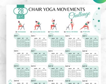 Editable 28 DAYS CHAIR YOGA Challenge, Chair Yoga, Chair Yoga Guide, Yoga Planner, Yoga Poses, Chair Yoga for Women, Digital Fitness Plan