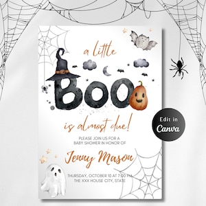 A Little Boo Is Almost Due Baby Shower Invitation, HALLOWEEN BABY Shower Invite, Printable Blue Ghost Invitation Set, Boy Baby Shower Evite