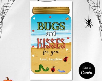EDITABLE Bugs and Kisses Valentines Day Kids Gift Tag, Valentine's Gummy, Funny Valentines, Bugs and Kisses