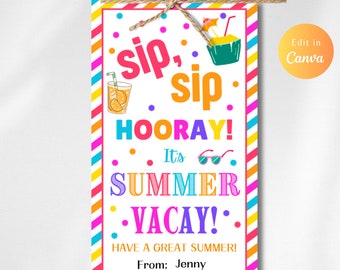 Edytowalny Sip Sip Hooray Wdzięczny Etykieta Prezentowa, Etykiety Wdzięczności Nauczycieli, Etykieta Prezentowa Wdzięczności Pracowników, Tydzień Wdzięczności, Natychmiastowe Pobieranie