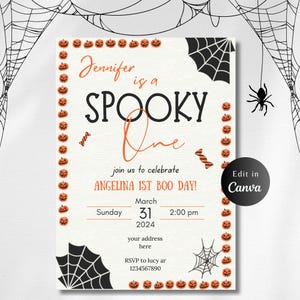 EDITABLE SPOOKY ONE Birthday Invitation, Spooky One, Invitation Template, editable invitation, 1st birthday, spooky one,halloween invitation