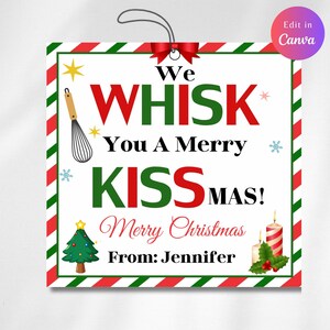 Editable I Whisk You A Merry Kissmas Tag, Christmas Printable Tags,diy Christmas Tags,i Whisk ...