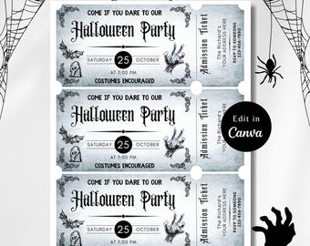 Editable HALLOWEEN BIRTHDAY Invitation, Halloween Party Ticket Invite, Spooky Adults Costume Party Bat Spider, Instant Download
