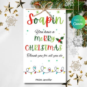 Bearbeitbarer CHRISTMAS SOAP Tag für Weihnachtsgeschenke Tag, Geschenkanhänger, Weihnachten, bedruckbar, Strumpf Stuffer, sofortiger Download, Lotion, Seife