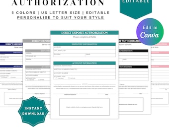 DIRECT DEPOSIT AUTHORIZATION Editable, direct deposit,banking authorize,employee banking,new employee,new hire form,new hire packet,hr form