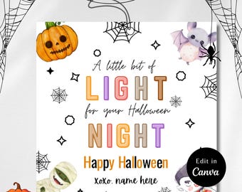 REDIGERINGSBAR LJUS DIN Halloween-natt Glödstiftsvän, Godisetiketter, Personaluppskattning, klasskamratspresentetikett, Halloween-presentetikett