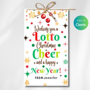 Edytowalne Życząc Ci Lotto Cheer, Szczęśliwego Nowego Roku, Tagi Lotto na Święta, Etykieta na prezent świąteczny, Docenianie pracowników Przyjaciel Współpracownik Nauczyciel