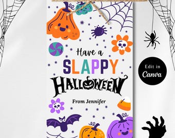 Editable HAPPY HALLOWEEN Slap Bracelet Gift Tag, Halloween Tag, Slap bracelet card, slap bracelet tag, Editable halloween, instant download