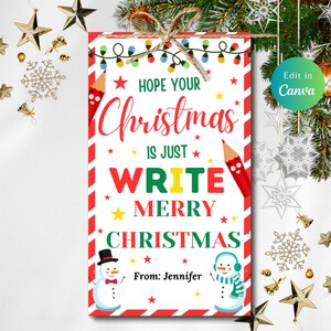 Editable CHRISTMAS PENCIL Tags, HOLIDAY Gift, Student Classroom Printable For Kids And Preschool, Instant Download