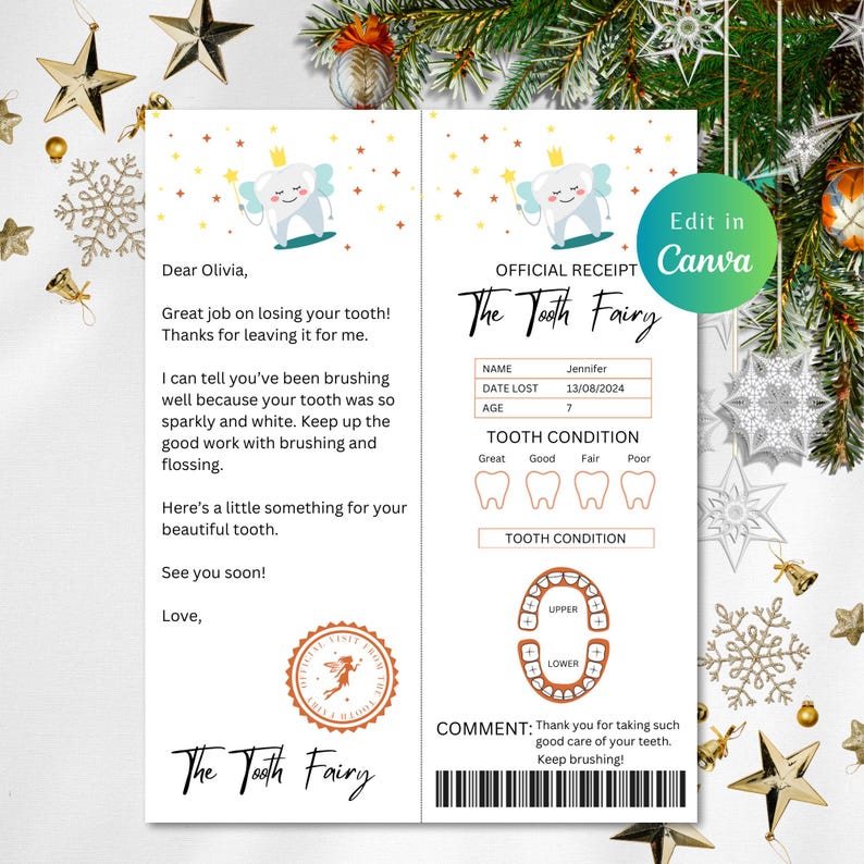 Editable TOOTH FAIRY Letter and Tooth Fairy Receipt, First Tooth ...