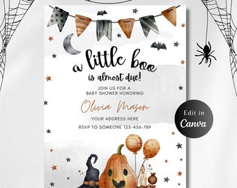EDITABLE LITTLE BOO Baby Shower Invitation, Boy Blue Ghost Baby Shower Invitation, Halloween Boy Ghost Baby Shower, Instant Download