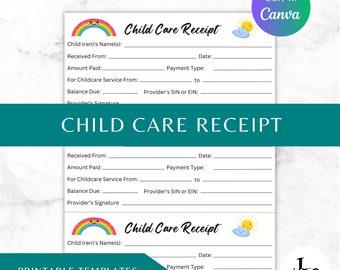 RECIBOS DE CUIDADO INFANTIL, Recibos de guardería, Recibos imprimibles, Descarga de recibos, Servicios de cuidado infantil, Recibo de proveedor, Negocio de guardería,