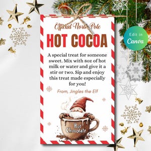 Editable OFFICIAL NORTH Pole Hot Cocoa Mix Instructions, Perfect For Hot Chocolate Bombs, Fun Santa & Elf Tag, Instant Download