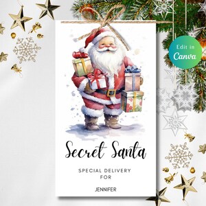SECRET SANTA GIFT Tag Template, Printable Kris Kringle Gift Tags, Editable Santa Tag, Cute Christmas Holiday Favor Tags, Instant Download