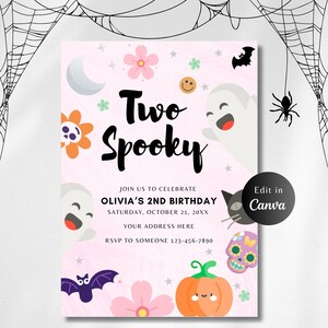 EDITABLE Two Spooky Invitation Template, Girl 2nd Birthday, Halloween Retro Party, Editable Digital Template, INSTANT DOWNLOAD