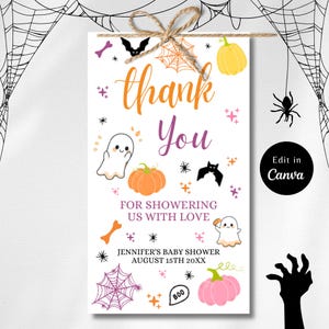Editable LITTLE BOO Baby Shower Favor Tag Halloween Girl Ghost Baby Shower a Little Boo Is Almost Due Baby Shower Favors Instant Download