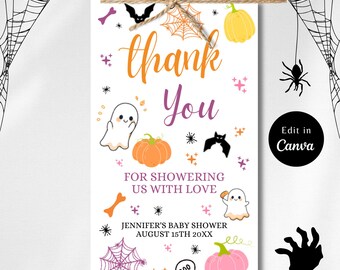 Editable LITTLE BOO Baby Shower Favor Tag Halloween Girl Ghost Baby Shower a Little Boo Is Almost Due Baby Shower Favors Instant Download
