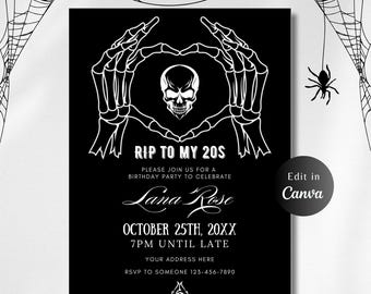 Editable RIP To My 20s Invite, 30th BIRTHDAY INVITATION, Digital Template, Funeral to my Youth 30th Birthday, Black 30th Birthday Invite