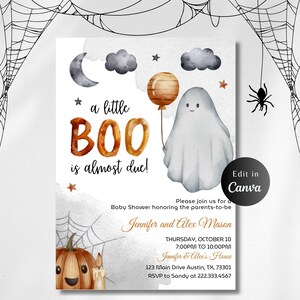 EDITABLE BLUE A Little Boo Baby Shower Invitation, Boy Halloween Baby Shower Invite, Ghost Halloween Baby Shower Invite