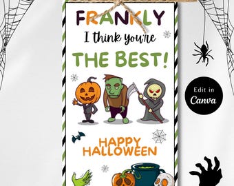 Editable NO TRICKS Just Treats Tag, Digital Download, Canva Editable Tags, Halloween gift tags, no tricks just, treats gift tags, No Tricks
