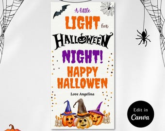 Editable A little Light For HALLOWEEN NIGHT Glow Stick Tag, Halloween Tag, trick or treat, Little Light, Halloween Night, Glow stick