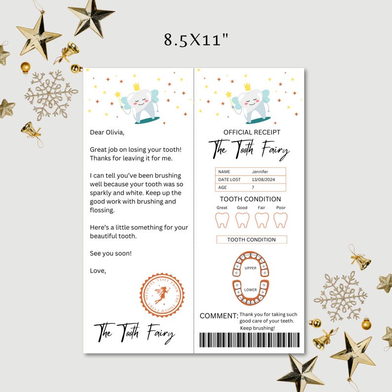 Editable TOOTH FAIRY Letter and Tooth Fairy Receipt, First Tooth ...