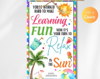 Editable Teacher Appreciation Gift Tag Your Turn To Relax In The Sun Teacher Tag End of School Year Teachers Appreciation Week