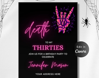 Editable Death To My Twenties 30th Birthday Party Invitation, RIP To My 20s Party Neon Halloween Farewell Youth Party, Instant Download