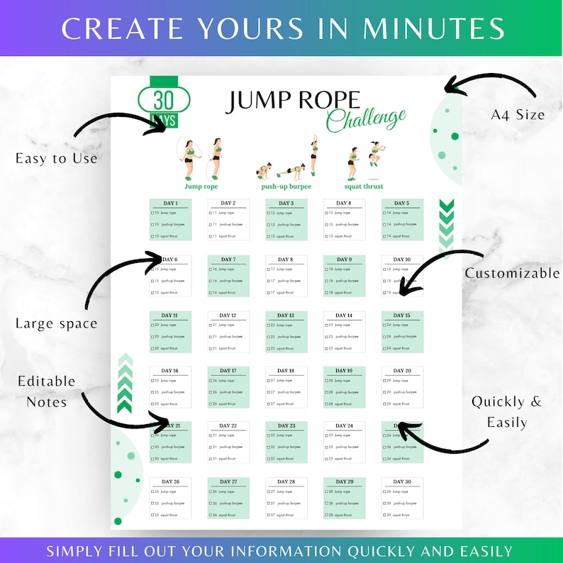 Editable 30 DAYS Jump Rope Challenge, Jump Rope, Rope Jumping Challenge ...