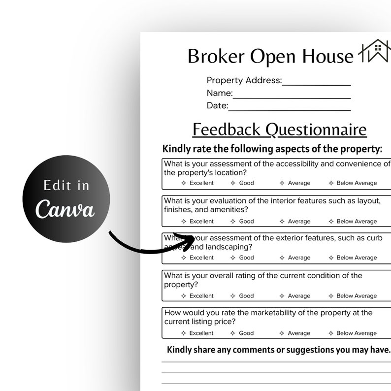 REAL ESTATE BROKER, Open House Form, Printable Questionnaire Open House, Feedback Form ...